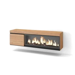 Mueble de TV Kroma con chimenea derecha diseño flotante natural/negro 45x158x35 cm