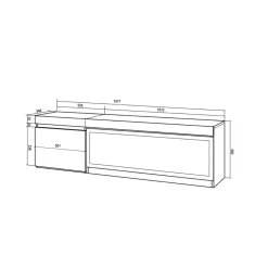 Mueble de TV Kroma con chimenea derecha diseño flotante natural/negro 45x158x35 cm