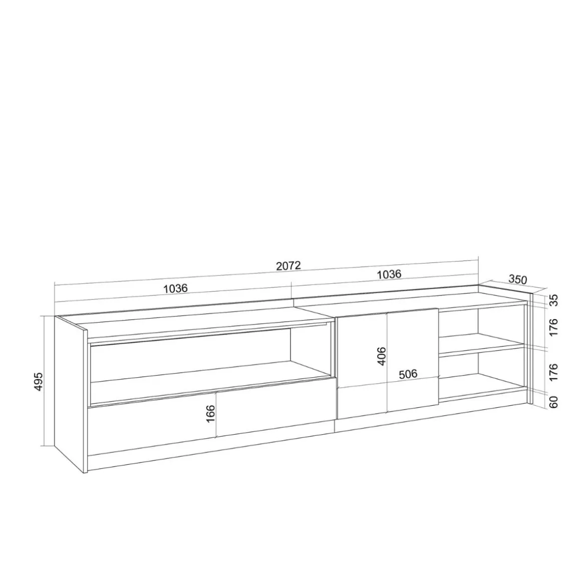 Mueble de TV Kroma con compartimento a la izquierda 49,5x207,2x35 cm