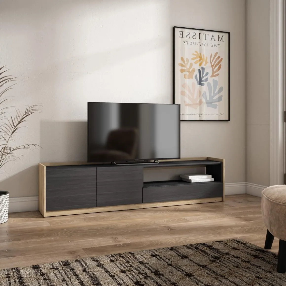 Mueble de TV Kroma con dos puertas y compartimento derecha 49,5x207,2x35 cm