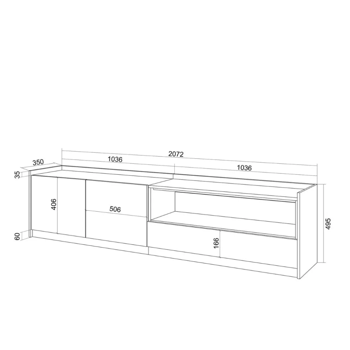 Mueble de TV Kroma con dos puertas y compartimento derecha 49,5x207,2x35 cm