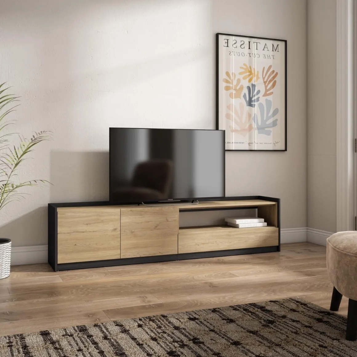 Mueble de TV Kroma con dos puertas y compartimento derecha 49,5x207,2x35 cm