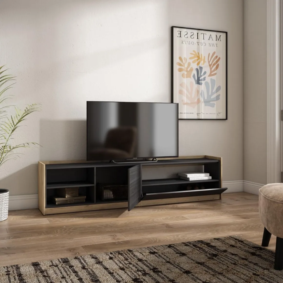 Mueble de TV Kroma con dos puertas y compartimento a la derecha 49,5x207,2x35 cm