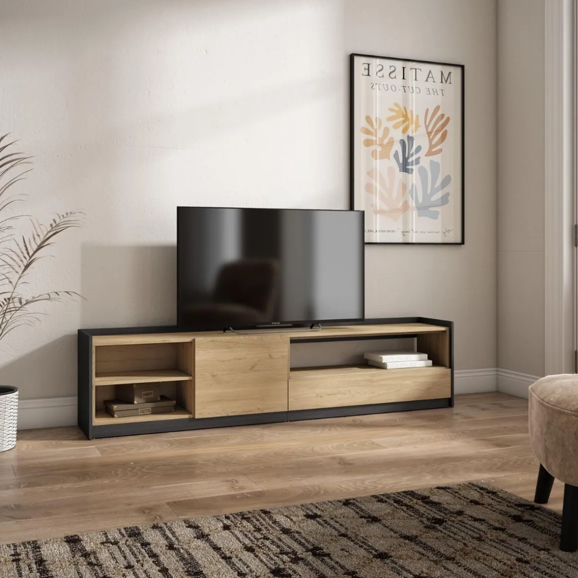Mueble de TV Kroma con dos puertas y compartimento a la derecha 49,5x207,2x35 cm