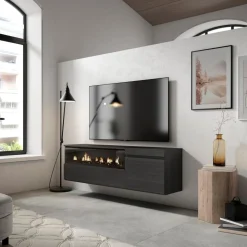 Mueble de TV Kroma diseño flotante con chimenea izquierda 45x152,5x34,6 cm