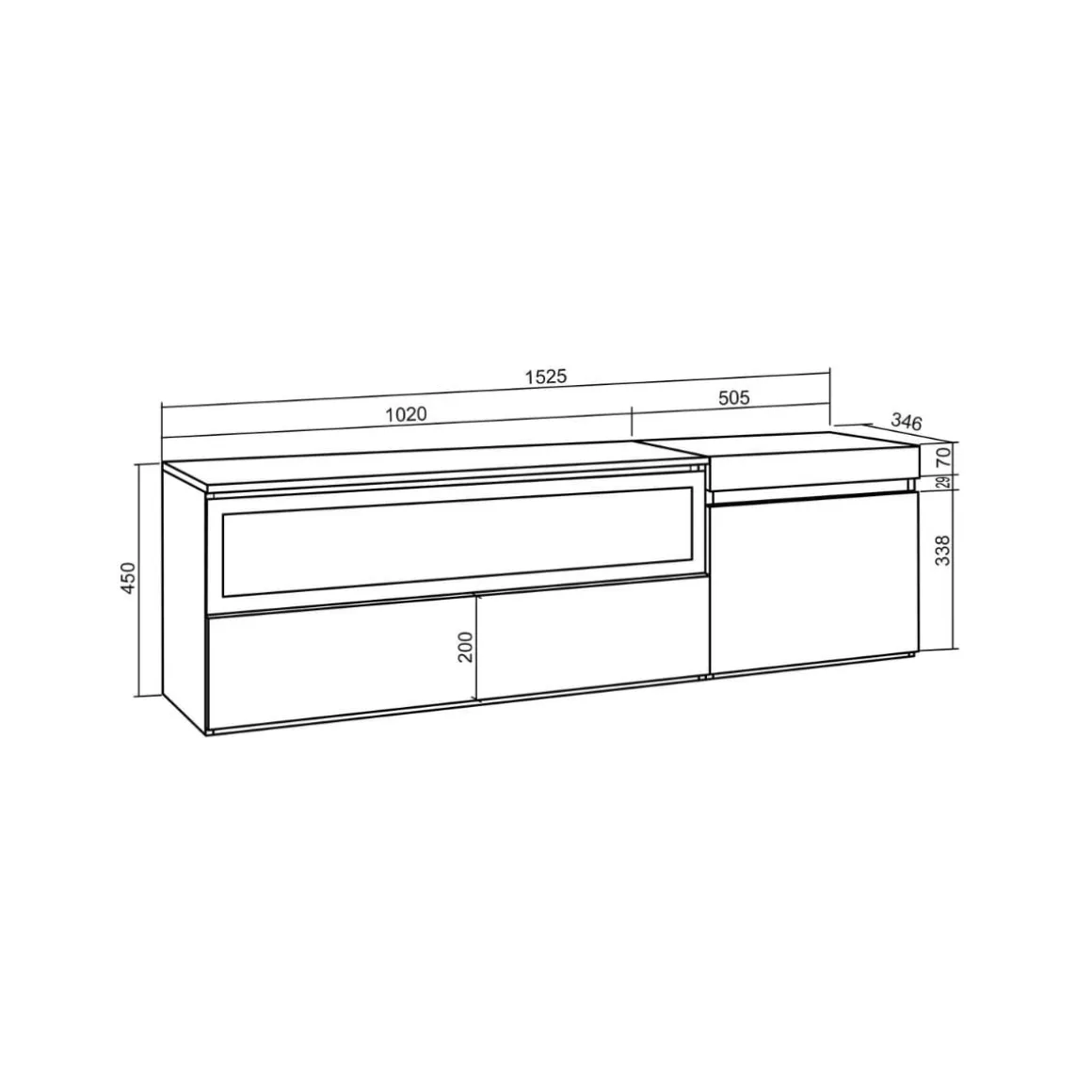 Mueble de TV Kroma diseño flotante con chimenea izquierda 45x152,5x34,6 cm