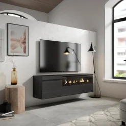 Mueble de TV Kroma diseño flotante con chimenea derecha 45x152,5x34,6 cm
