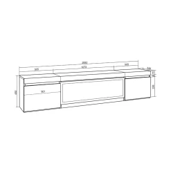 Mueble de TV Kroma diseño flotante 2 puertas con chimenea central 45x208,2x34,6 cm