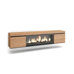 Mueble de TV Kroma diseño flotante 2 puertas con chimenea central 45x208,2x34,6 cm