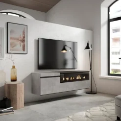 Mueble de TV Kroma diseño flotante con chimenea derecha 45x152,5x34,6 cm