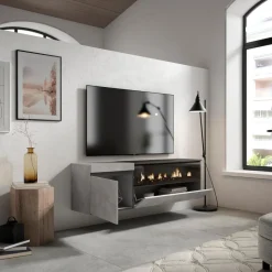 Mueble de TV Kroma diseño flotante con chimenea derecha 45x152,5x34,6 cm