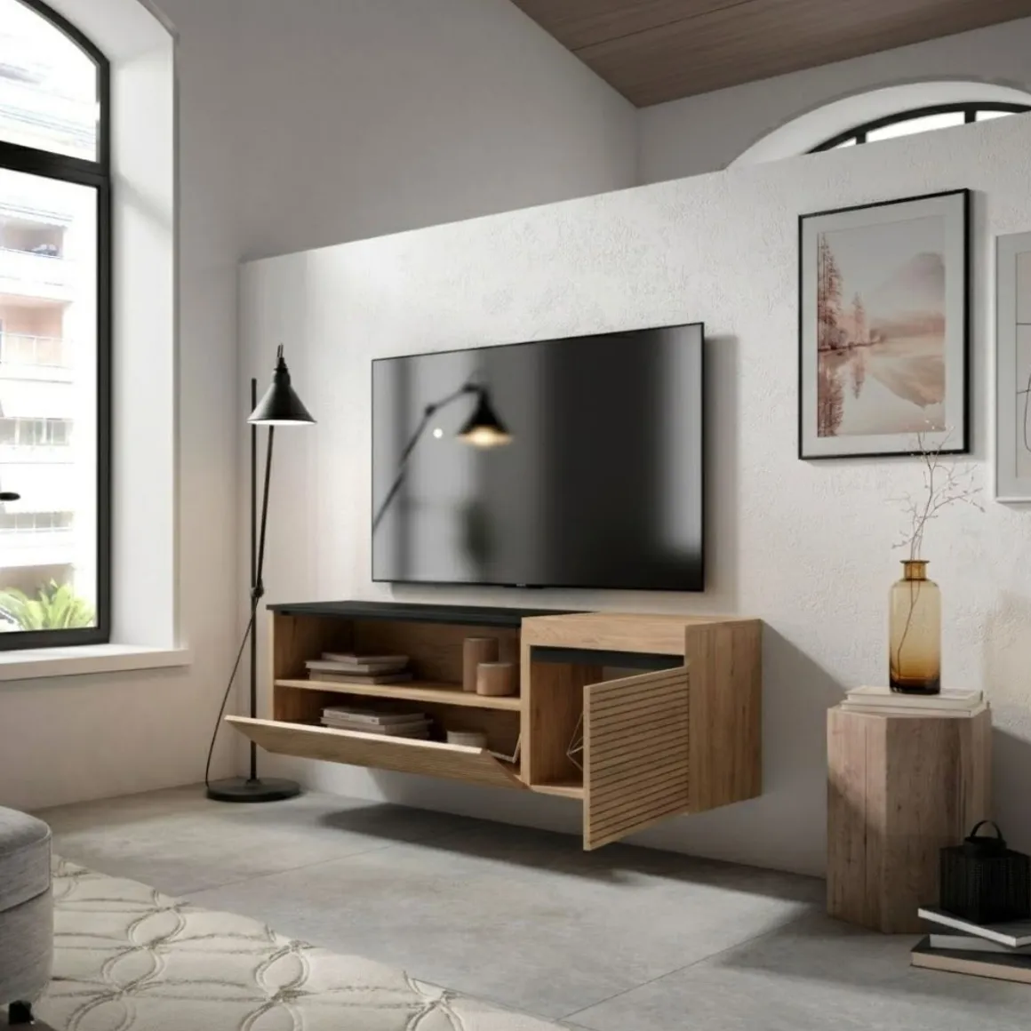 Mueble de TV Kroma diseño flotante compartimento izquierda 45x152,5x34,6 cm