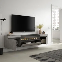 Mueble de TV Kroma diseño flotante con chimenea al centro 45x203x34,6 cm