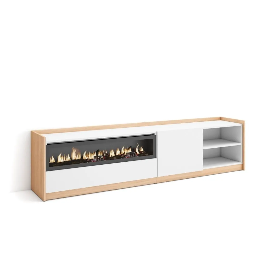 Mueble de TV Kroma dos compartimentos con chimenea izquierda 49,5x207,2x35 cm