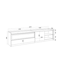 Mueble de TV Kroma dos compartimentos con chimenea izquierda 49,5x207,2x35 cm