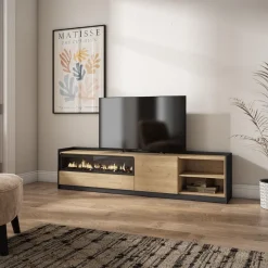 Mueble de TV Kroma dos compartimentos con chimenea izquierda 49,5x207,2x35 cm