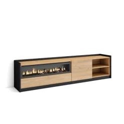 Mueble de TV Kroma dos compartimentos con chimenea izquierda 49,5x207,2x35 cm