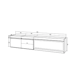 Mueble de TV Kroma dos puertas con chimenea derecha y diseño flotante 45x208,2x34,6 cm