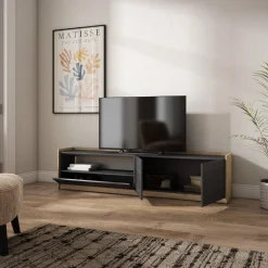 Mueble de TV Kroma dos puertas con compartimento izquierda 49,5x207,2x35 cm
