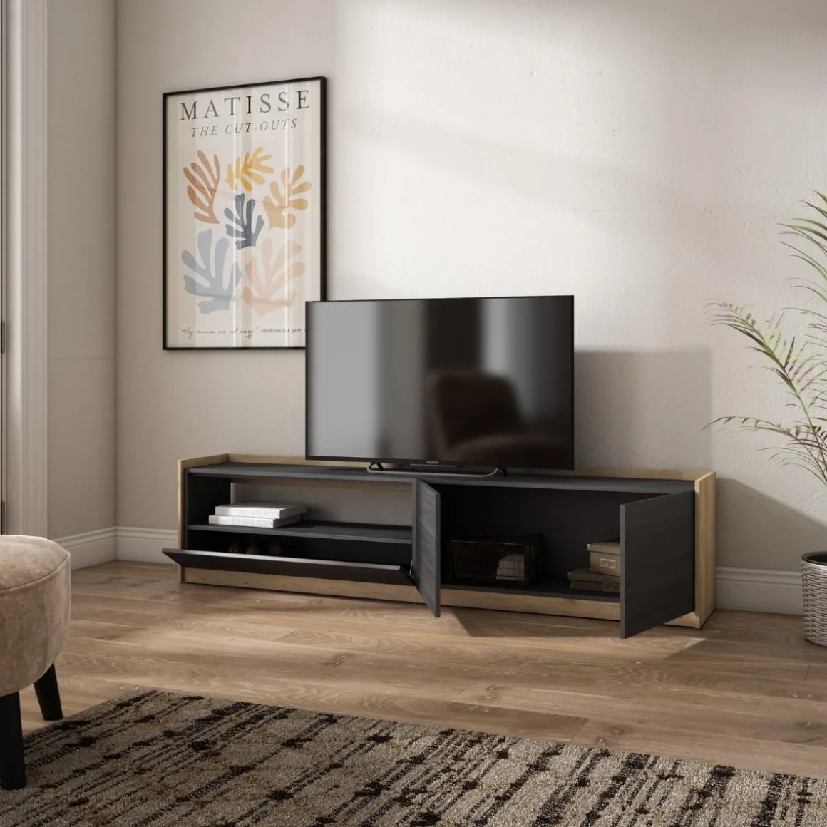 Mueble de TV Kroma dos puertas con compartimento izquierda 49,5x207,2x35 cm