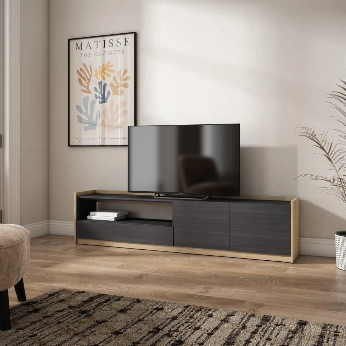 Mueble de TV Kroma dos puertas con compartimento izquierda 49,5x207,2x35 cm