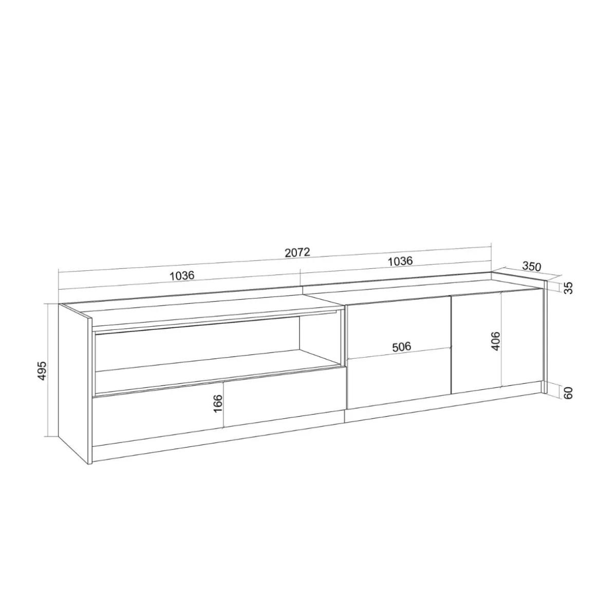 Mueble de TV Kroma dos puertas con compartimento izquierda 49,5x207,2x35 cm