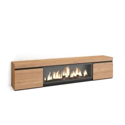 Mueble de TV Kroma dos puertas con chimenea central 45x208,2x34,6 cm