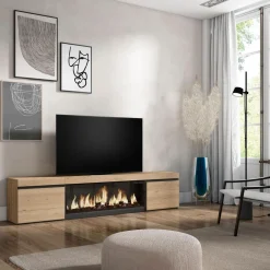 Mueble de TV Kroma dos puertas con chimenea central 45x208,2x34,6 cm