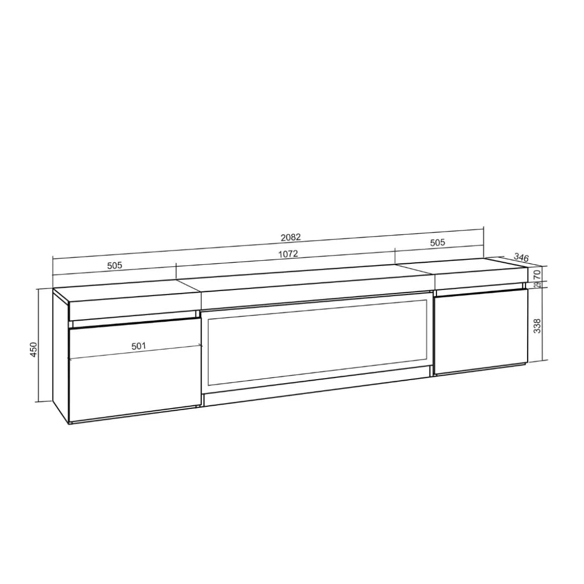 Mueble de TV Kroma dos puertas con chimenea central 45x208,2x34,6 cm