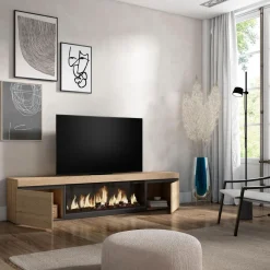 Mueble de TV Kroma dos puertas con chimenea central 45x208,2x34,6 cm