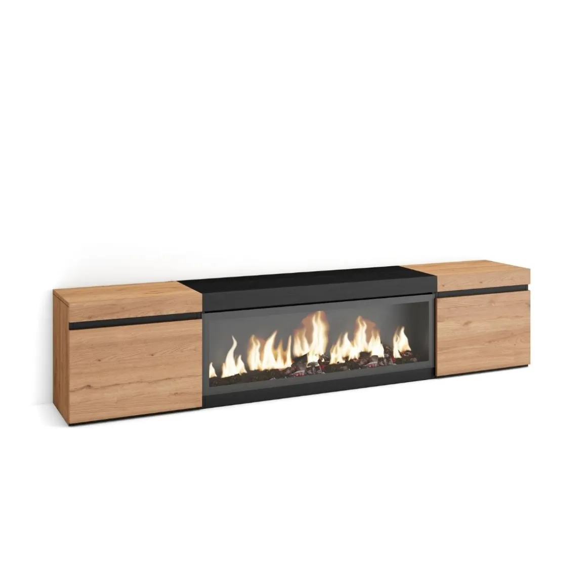 Mueble de TV Kroma dos puertas con chimenea central 45x208,2x34,6 cm