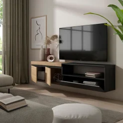 Mueble de TV Kroma flotante 3 puertas con estante derecha 45x203x35 cm