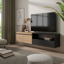 Mueble de TV Kroma flotante 3 puertas con estante derecha 45x203x35 cm