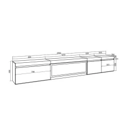 Mueble de TV Kroma flotante 3 puertas con chimenea centro 45x288x35 cm