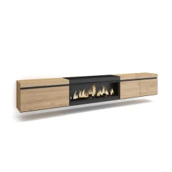 Mueble de TV Kroma flotante 3 puertas con chimenea centro 45x288x35 cm