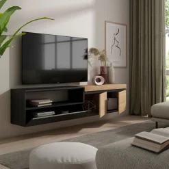 Mueble de TV Kroma flotante 3 puertas con estante izquierda 45x203x35 cm