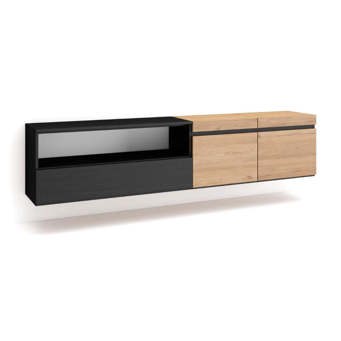 Mueble de TV Kroma flotante 3 puertas con estante izquierda 45x203x35 cm