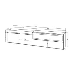 Mueble de TV Kroma flotante 3 puertas con chimenea derecha 45x203x34,6 cm