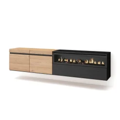 Mueble de TV Kroma flotante 3 puertas con chimenea derecha 45x203x34,6 cm