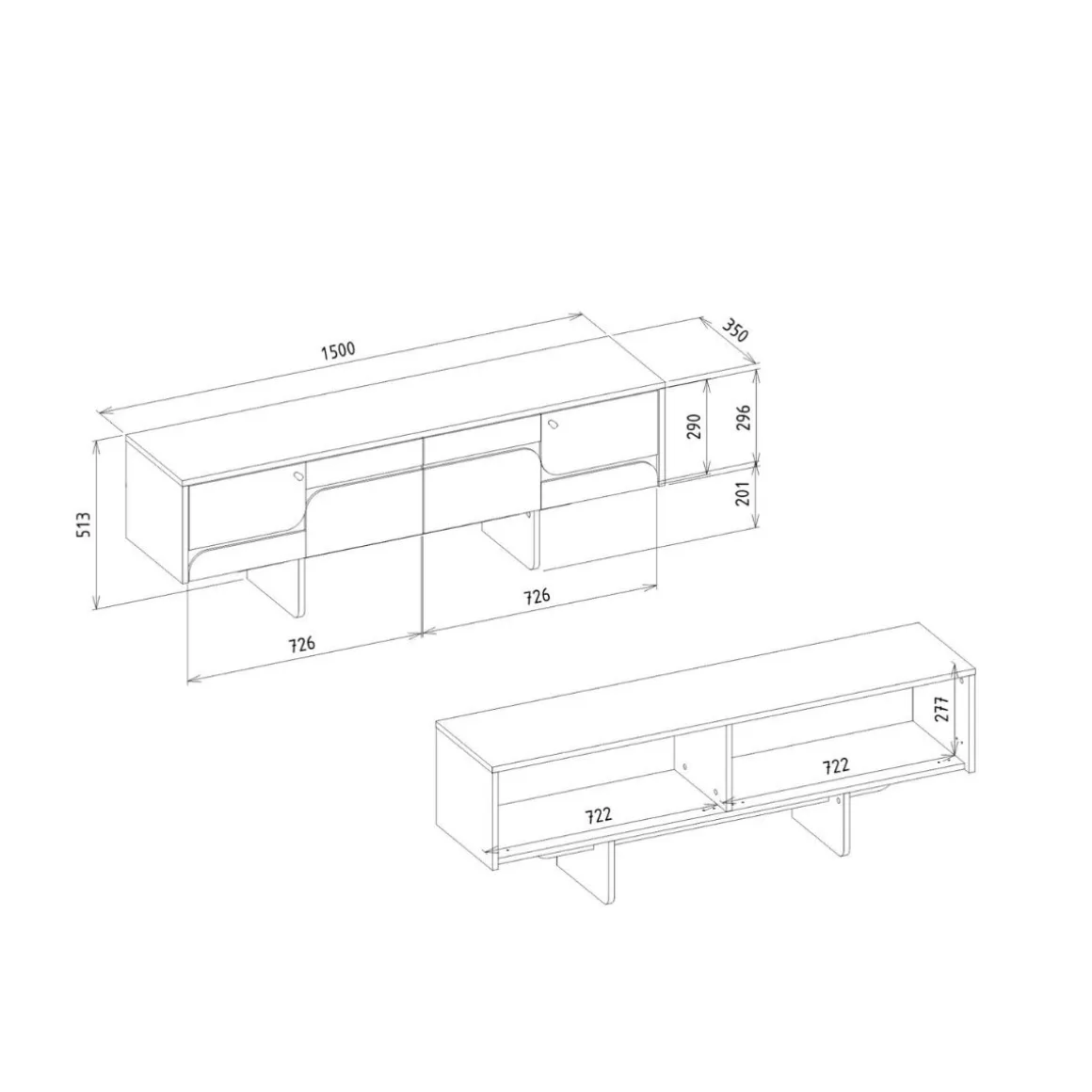 Mueble de TV Lava con puerta abatible antracita/natural 51,3x150x35 cm