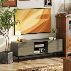 Mueble de TV Ligna Homcom 2 puertas con 2 compartimentos gris 49,5x140x40 cm