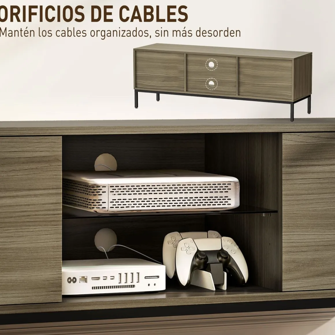 Mueble de TV Ligna Homcom 2 puertas con 2 compartimentos gris 49,5x140x40 cm