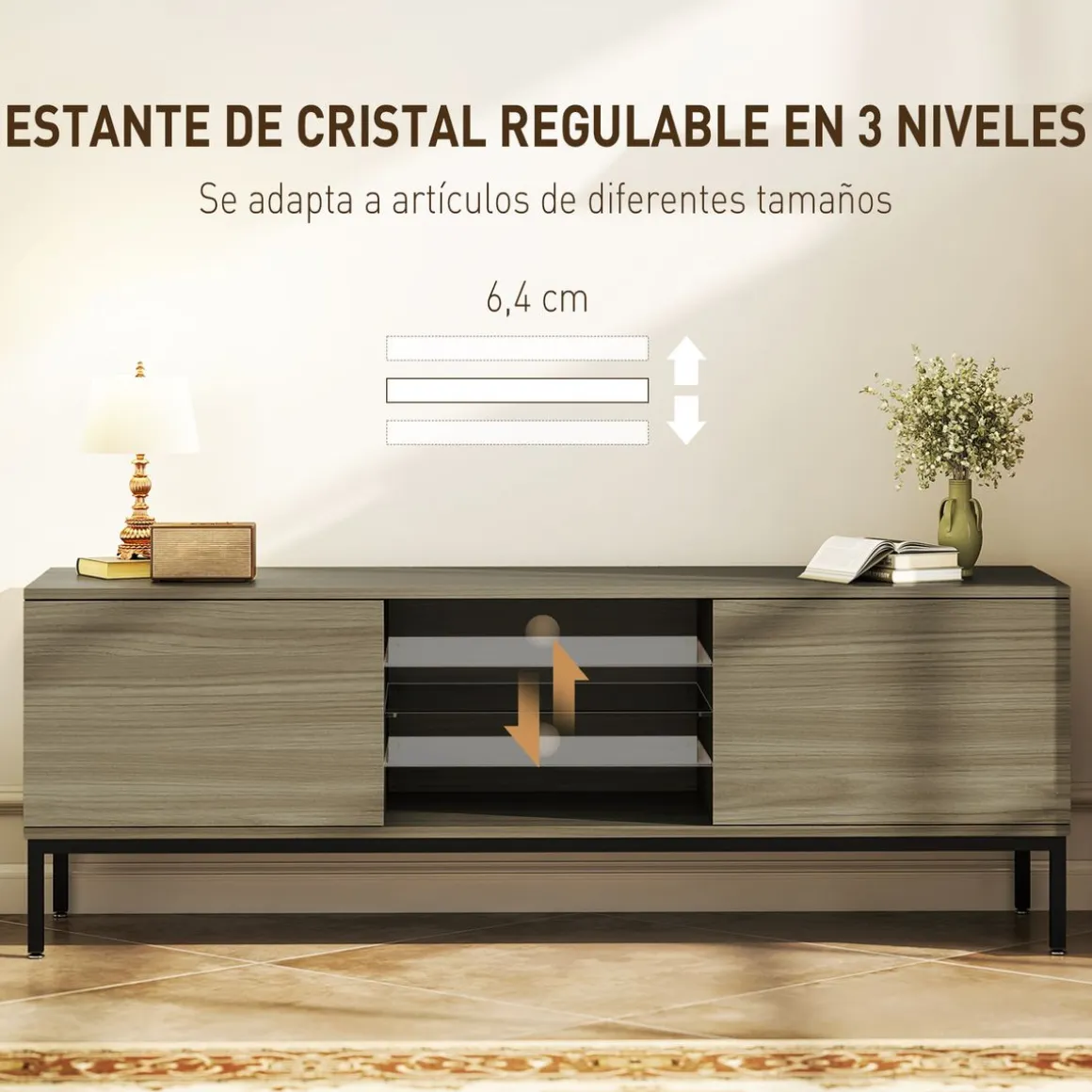 Mueble de TV Ligna Homcom 2 puertas con 2 compartimentos gris 49,5x140x40 cm