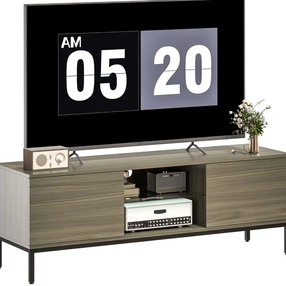Mueble de TV Ligna Homcom 2 puertas con 2 compartimentos gris 49,5x140x40 cm