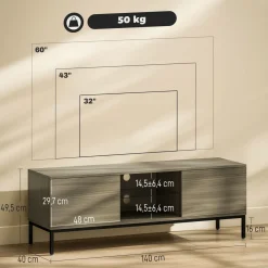 Mueble de TV Ligna Homcom 2 puertas con 2 compartimentos gris 49,5x140x40 cm