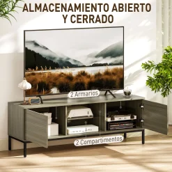 Mueble de TV Ligna Homcom 2 puertas con 2 compartimentos gris 49,5x140x40 cm