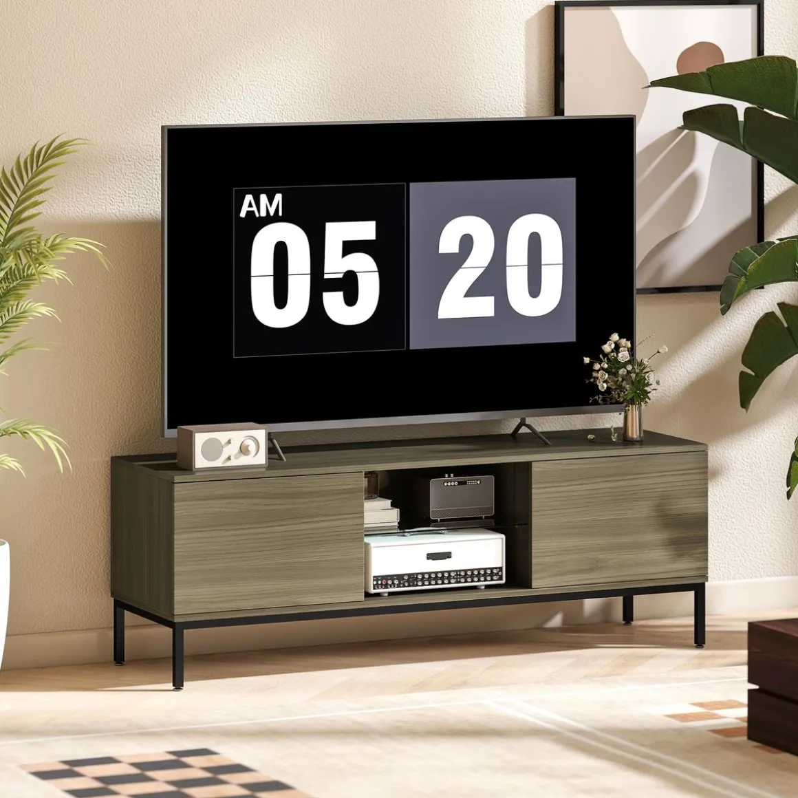 Mueble de TV Ligna Homcom 2 puertas con 2 compartimentos gris 49,5x140x40 cm