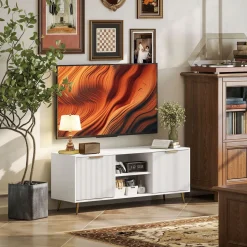 Mueble de TV Medusa Homcom 2 compartimentos + 2 puertas blanco 48x120x35 cm