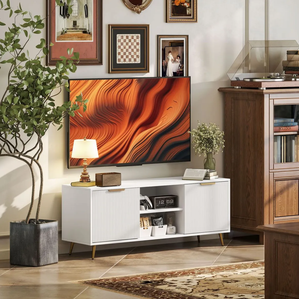 Mueble de TV Medusa Homcom 2 compartimentos + 2 puertas blanco 48x120x35 cm