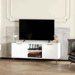 Mueble de TV Medusa Homcom 2 compartimentos + 2 puertas blanco 48x120x35 cm